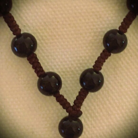 Vintage Tibetan Mala (Prayer Beads) w/ Fire Agate Dzi and Black Obsidian Beads - Picture 8 of 10